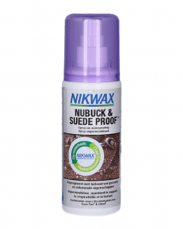 Nikwax Nubuck & suede proof spray. creëert een waterafstotend effect.