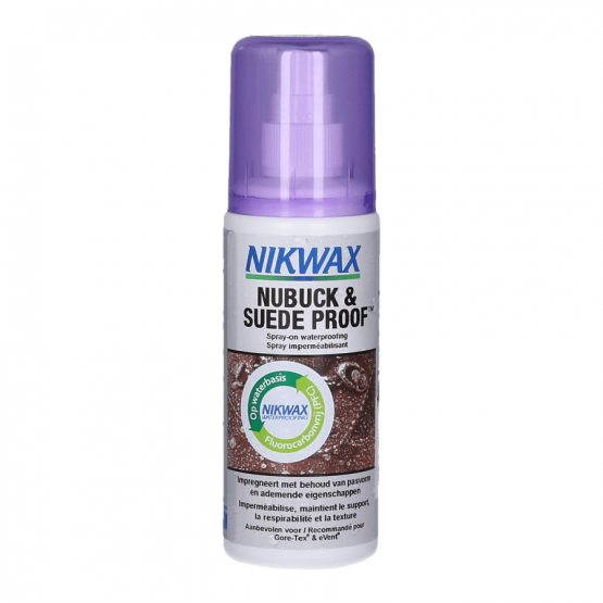 Nikwax Nubuck & suede proof spray. creëert een waterafstotend effect.